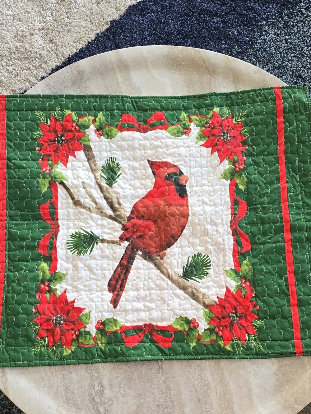 Christmas Cardinal Quilted Pillow Shams Set of 2 Standard 20x26 Poinsettia